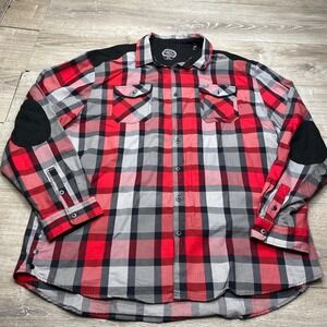 Parish Button Down Shirt Mens 5XL Red Plaid Elbow Patches Casual‎ Streetwear
